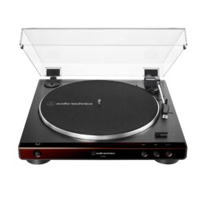 Audio-Technica AT-LP60X Fully Automatic Belt-Drive Stereo Turntable (Brown) Bundle with Vinyl Record Cleaner Kit