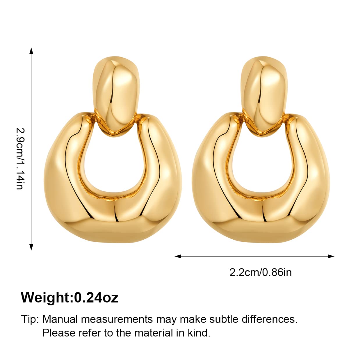 HESSAWELL Gold Dangle Earrings for Women Statement Chunky Cut Design Gold Drop Earrings Door Knock Shape Dangling Earrings for Women