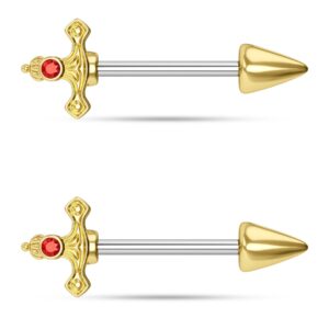 CM Crareesi Mania Dagger Nipple Rings 316L Surgical Steel Gold Nipple Piercing Jewelry 14 Gauge Nipple Jewelry Goth Nipple Rings for Women and Men