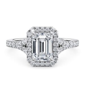 ahtamos emerald cut moissanite ring 1.0/2.0/3.0 ct halo moissanite emerald cut engagement rings for women platinum plated silver rose gold yellow gold free engraving style 3