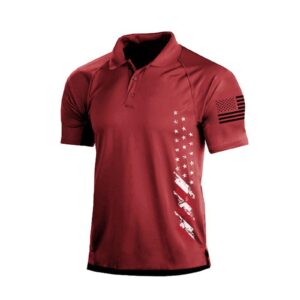 h hyfol short sleeve polo shirts for men graphic stretch casual american patriotic raglan golf polos for men(phenanthrene red,xl)