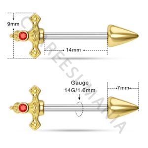 CM Crareesi Mania Dagger Nipple Rings 316L Surgical Steel Gold Nipple Piercing Jewelry 14 Gauge Nipple Jewelry Goth Nipple Rings for Women and Men