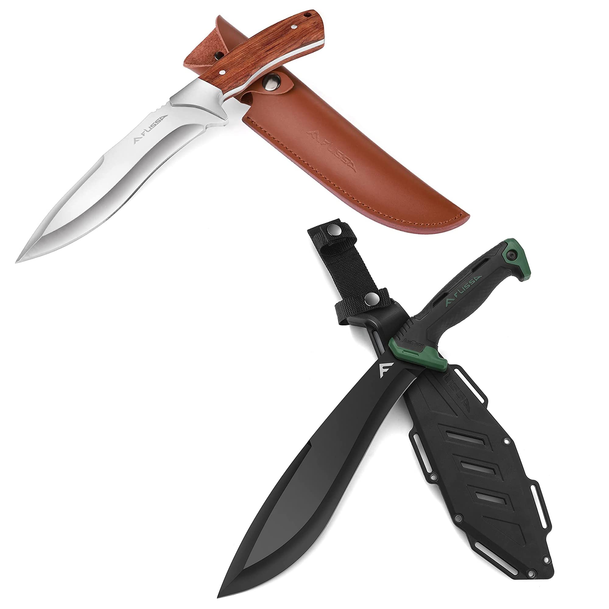 FLISSA Hunting Knife with Leather Sheath and 11'' Machete