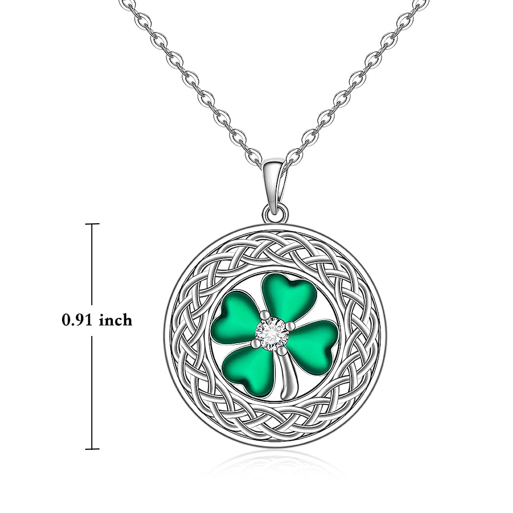 Shamrock Necklace St Patricks Day Four Leaf Clover Necklaces for Women Sterling Silver Celtic Knot Irish Green 4 Leaf Clover Jewelry Pendant Lucky Saint Patricks Gifts