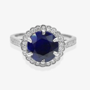 10 MM Round Cut Natural Blue Sapphire Gemstone Ring 925 Sterling Silver September Birthstone Statement Ring Sapphire Jewelry Handmade Ring Birthday Gift For Girlfriend Gift (RG 7899) (Rose Gold Plated Silver, 6 US)