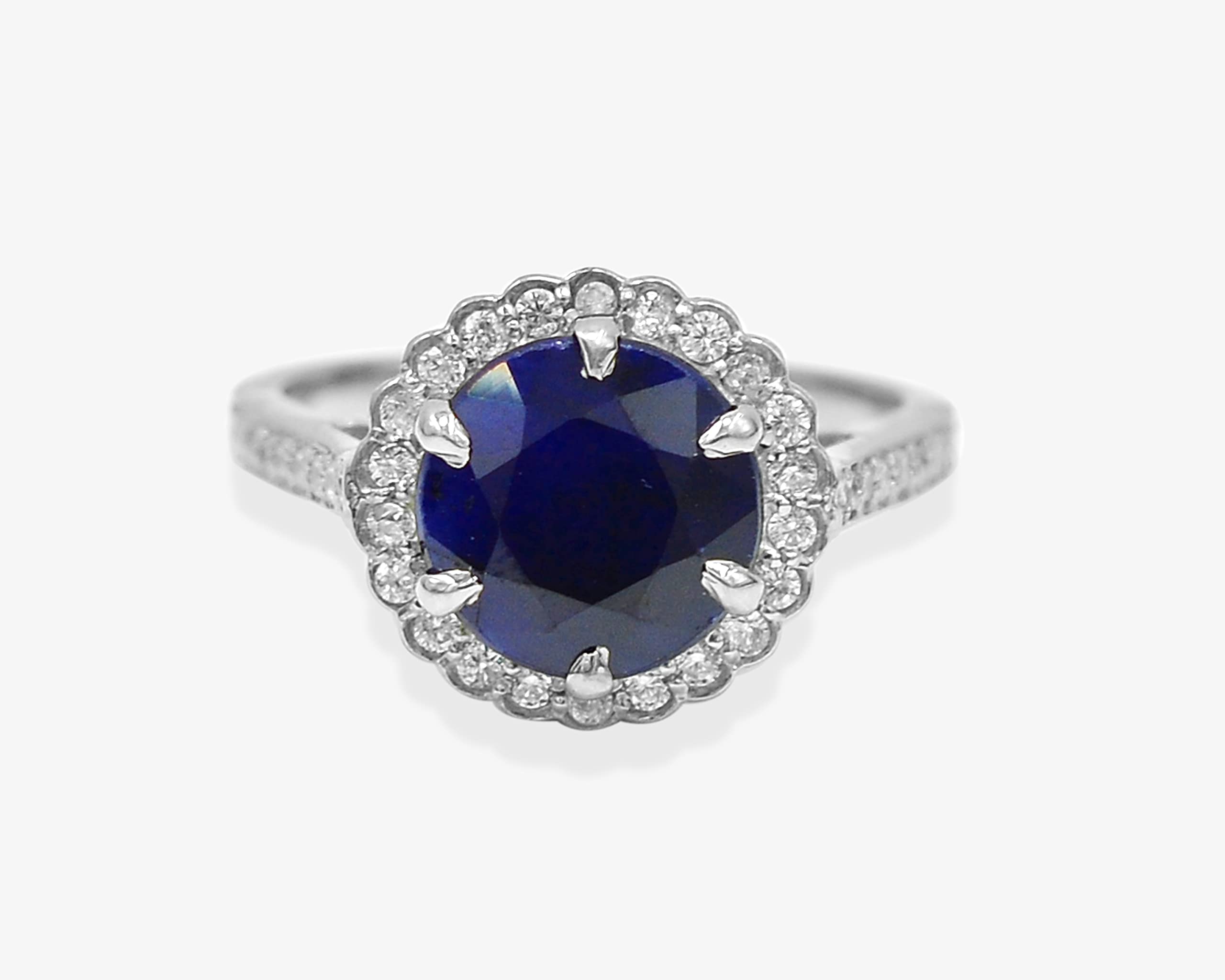 10 MM Round Cut Natural Blue Sapphire Gemstone Ring 925 Sterling Silver September Birthstone Statement Ring Sapphire Jewelry Handmade Ring Birthday Gift For Girlfriend Gift (RG 7899) (Rose Gold Plated Silver, 6 US)