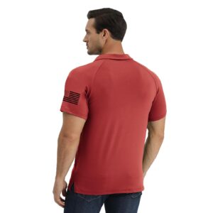 H HYFOL Short Sleeve Polo Shirts for Men Graphic Stretch Casual American Patriotic Raglan Golf Polos for Men(Phenanthrene Red,XL)