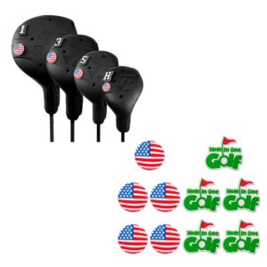 franktech golf club covers 4pcs and 10pcs usa flag pins, plastic golf head covers for driver fairway woods hybrid, driver headcover fit all right-handed golf clubs, easy on off, washable, funny