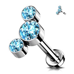 mooncrush jewelry g23 solid titanium cartilage earring stud 16g internally threaded titanium helix earrings aqua cz flat back medusa lip ring