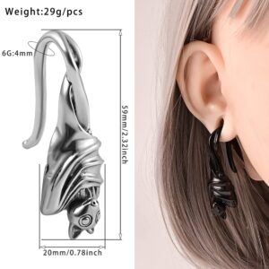 DOEARKO 2PCS Ear Gauges Bat Ear Hangers Weights for Stretched Ear Plugs Body Piercing Tunnels 316 Stainless Steel Hypoallergenic Body Jewelry (6G(4mm), Black)