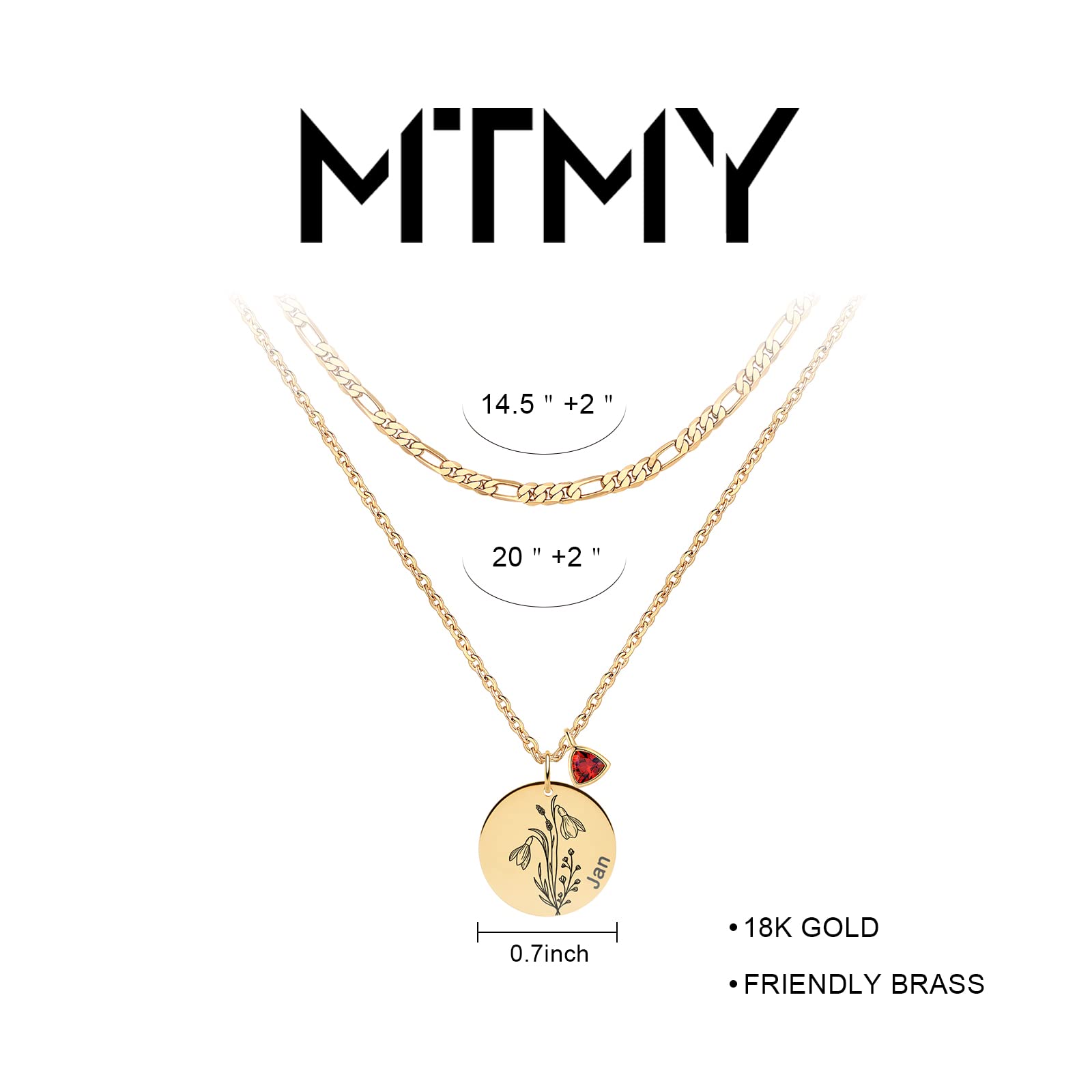 MTMY Birth Flower Necklaces for Women 18K Gold Plated Dainty Layered Birth Month Flower with Birthstone Pendant Necklaces Personalized Custom Floral Jewelry (Mar-Daffodil-Coin)