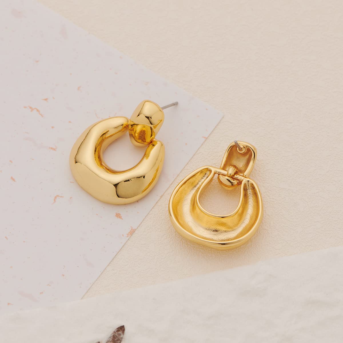 HESSAWELL Gold Dangle Earrings for Women Statement Chunky Cut Design Gold Drop Earrings Door Knock Shape Dangling Earrings for Women