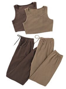 gorglitter women's 2 piece tank top and sweatpant sets drawsting jogger sweatsuit brown and khaki small