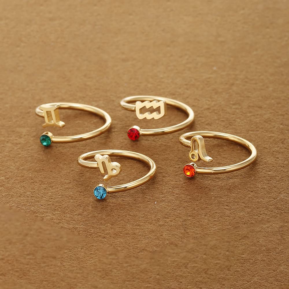 THIBOWOCK Cute Constellation Ring Retro Simple Virgo Aries Scorpio Pisces Capricorn Rings Adjustable Cubic Zirconia Constellation Ring Fashion Lcuky Zodiac Ring for Women Girls-Pisces