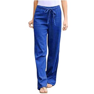 DASAYO Womens Casual Loose Long Pants Linen Sashes Straight Solid Trousers Plus Size Soft Trendy Pant Sweatpants Yoga Tights