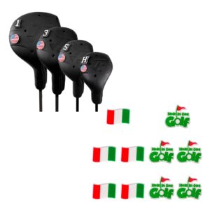 FRANKTECH Golf Club Covers 4pcs and 10pcs Mexico Flag Pins, Plastic Golf Head Covers for Driver Fairway Woods Hybrid, Driver Headcover Fit All Right-Handed Golf Clubs, Easy On Off, Washable, Funny