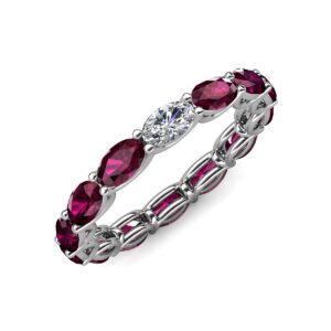 oval shape moissanite & rhodolite garnet 4.82 ctw set in gorgeous drape like basket setting eternity stackable ring 14k yellow gold-9.0