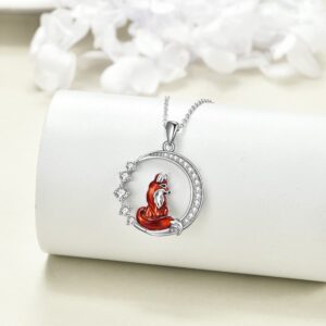 LUHE Fox Necklace Gifts 925 Sterling Silver Kitsune Moon Pendant Necklace Jewelry Gifts for Women (Animal necklace-fox)