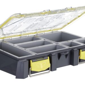 BUZBE Colony 15 Modular Tackle Box, Customizable Waterproof Box, Plastic Organizer Box, Fishing Tackle Storage, Small Parts Box, Grey and Yellow