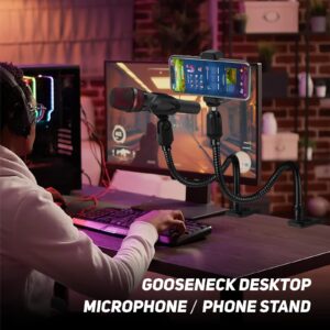 Desktop Mic Stand 13" Flexible Gooseneck Microphone Stand Desk Universal Microphone/Phone Stand Holder with Heavy Duty Desk Clamp, Mic Clip, 3/8" to 5/8" Screw Adapter for Blue Yeti, Shure, Other Mic