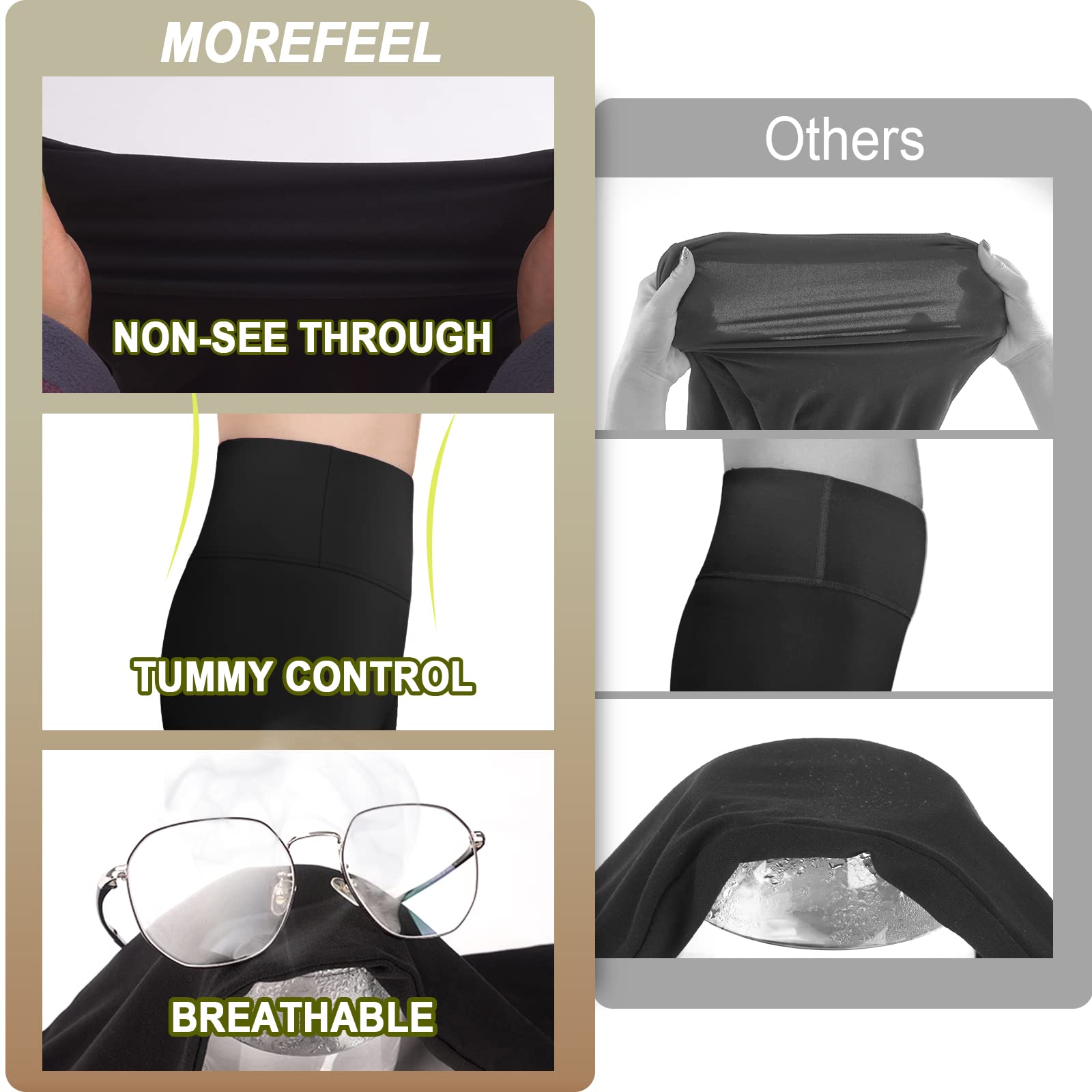 MOREFEEL High Waisted Biker Shorts for Women - 5'' Tummy Control Butt Lifting Gym Workout Athletic Shorts Black Yoga Pants