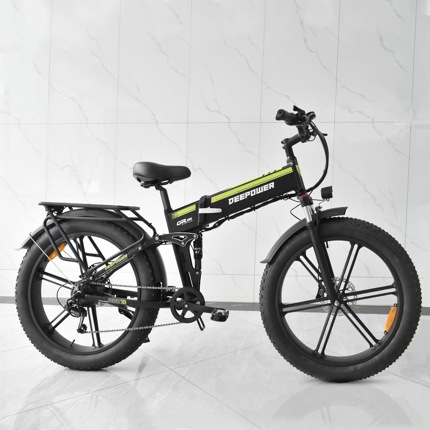 DEEPOWER H26pro Electric Bike, 26" x 4.0 Fat Tire Folding Electric Bicycle with 2000W Motor, 48V 25Ah Removable Battery, Max Speed 32MPH, 7-Speed, Dual Shock Absorbers, Ebike for Adults