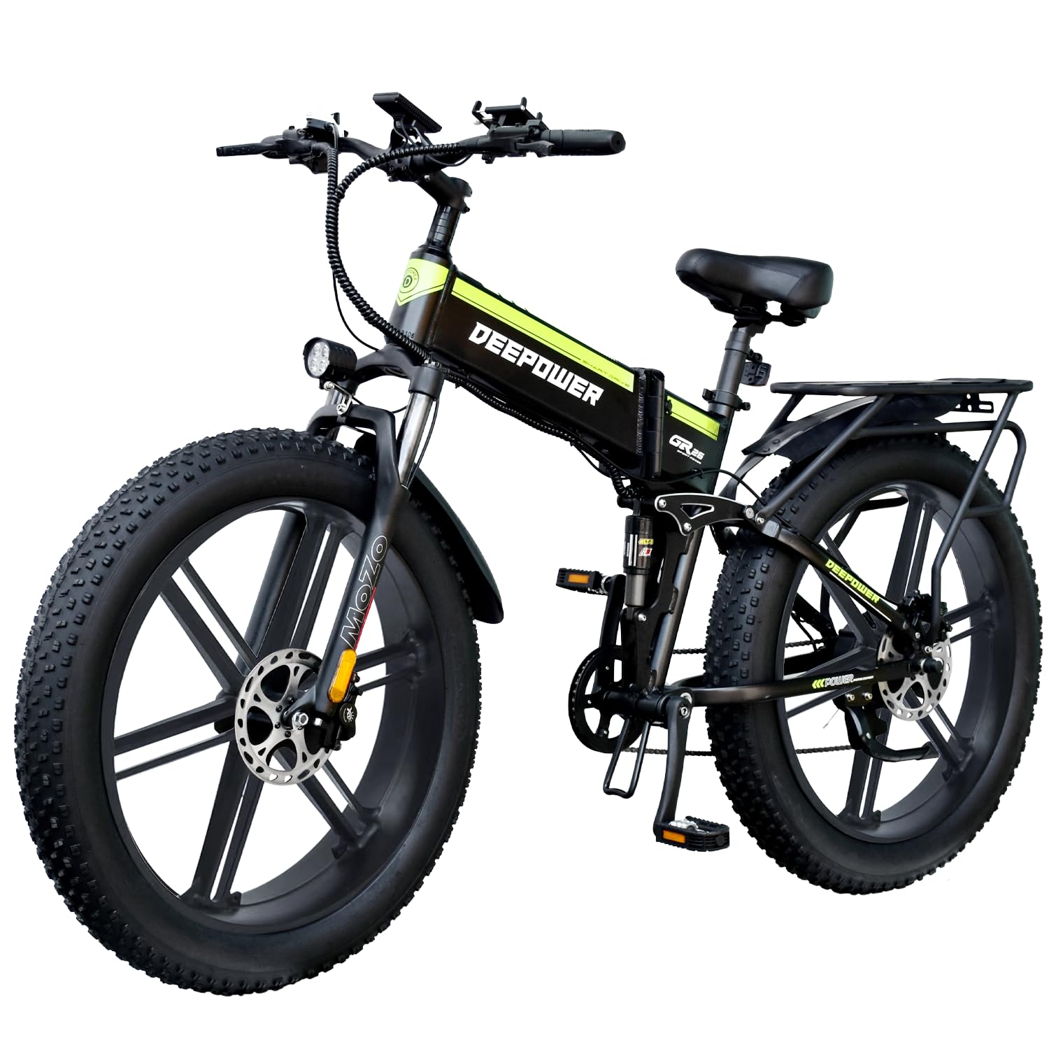 DEEPOWER H26pro Electric Bike, 26" x 4.0 Fat Tire Folding Electric Bicycle with 2000W Motor, 48V 25Ah Removable Battery, Max Speed 32MPH, 7-Speed, Dual Shock Absorbers, Ebike for Adults