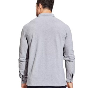 Haimont Polo Shirts for Men Long Sleeve Collared Golf Tshirts, Regular Fit, Heather Grey, L