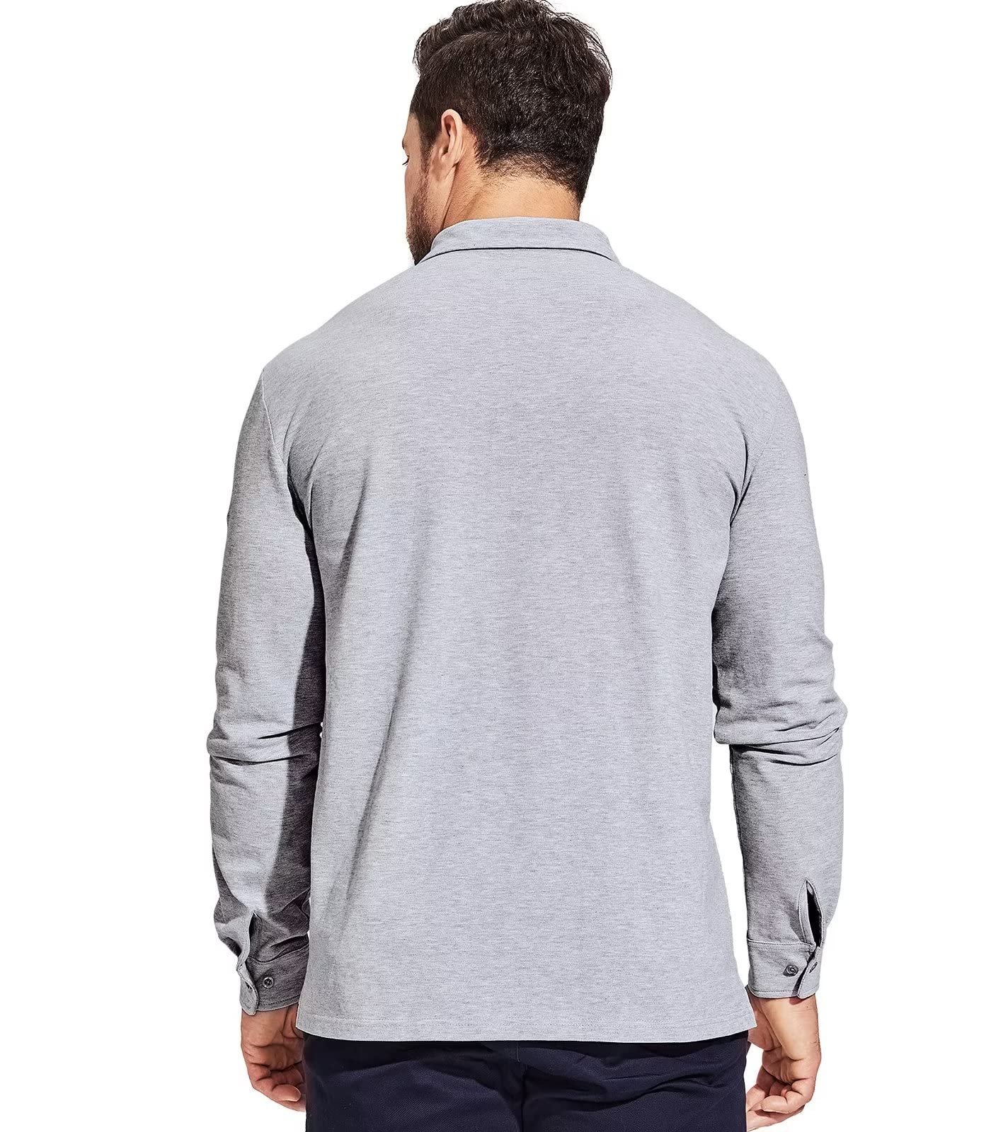 Haimont Polo Shirts for Men Long Sleeve Collared Golf Tshirts, Regular Fit, Heather Grey, L