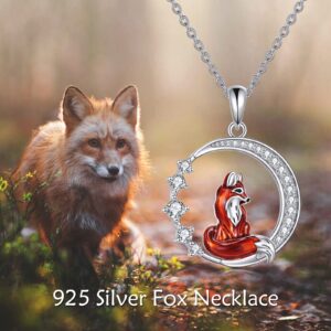 LUHE Fox Necklace Gifts 925 Sterling Silver Kitsune Moon Pendant Necklace Jewelry Gifts for Women (Animal necklace-fox)