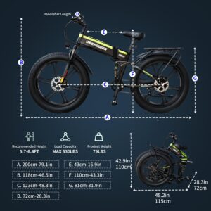 DEEPOWER H26pro Electric Bike, 26" x 4.0 Fat Tire Folding Electric Bicycle with 2000W Motor, 48V 25Ah Removable Battery, Max Speed 32MPH, 7-Speed, Dual Shock Absorbers, Ebike for Adults