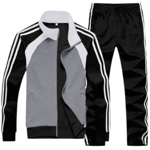 Sun Lorence Men's Athletic Running Tracksuit Set Casual Full Zip Jogging Sweat Suit GreyBlack Large