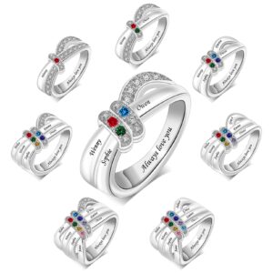 missnana custom mother rings with 1-8 birthstones & names free engraving personalized birthstone ring mom birthstone ring for women wife grandma