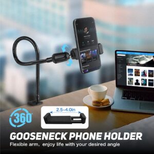 Desktop Mic Stand 13" Flexible Gooseneck Microphone Stand Desk Universal Microphone/Phone Stand Holder with Heavy Duty Desk Clamp, Mic Clip, 3/8" to 5/8" Screw Adapter for Blue Yeti, Shure, Other Mic