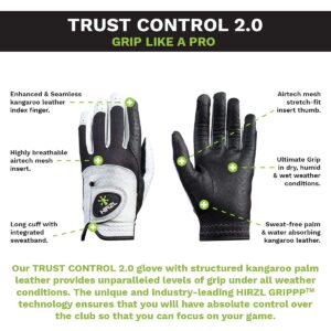 HIRZL Trust Control 2.0 Ladies Golf Gloves, All Weather Womens Golf Glove (White/Black) | Kangaroo Leather Palm | Cabretta Leather Backhand | Trusted by Pros, Medium,Worn on Right Hand