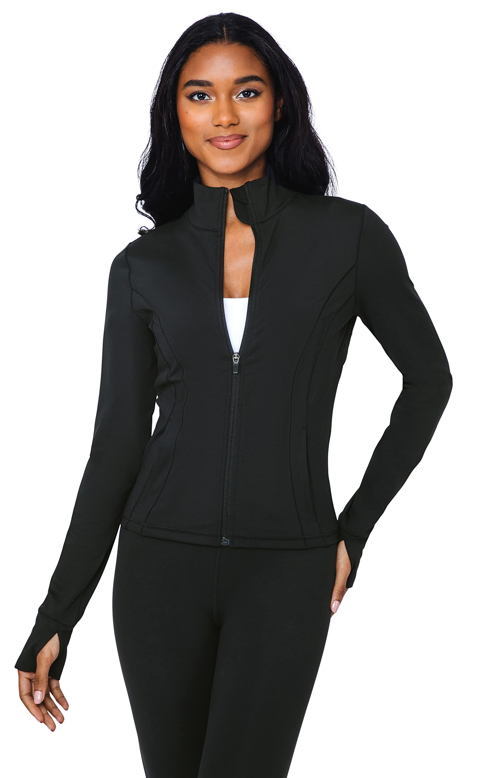 90 Degree By Reflex Womens Full Zip High-Low Running Track Jacket - Black Interlink - Large