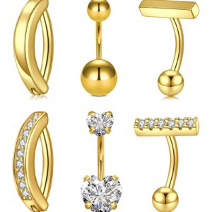 QWALIT Gold Belly Button Ring Belly Rings for Women Belly Button Rings Surgical Steel Clicker Belly Ring Simple Belly Piercing Belly Button Piercing Jewelry