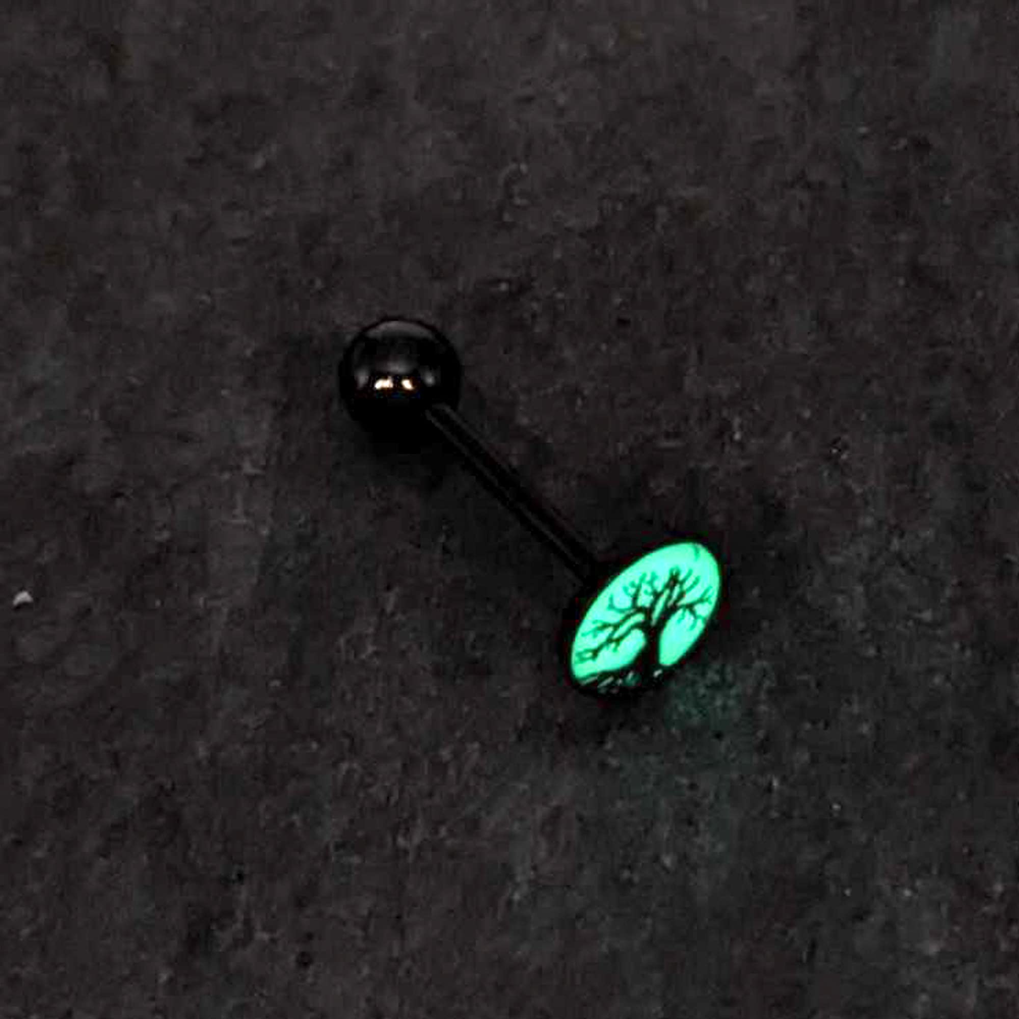 Body Candy 14G Women Anodized Black Glow in Dark Tree of Life Barbell Tongue Ring Body Piercing Jewelry 5/8”