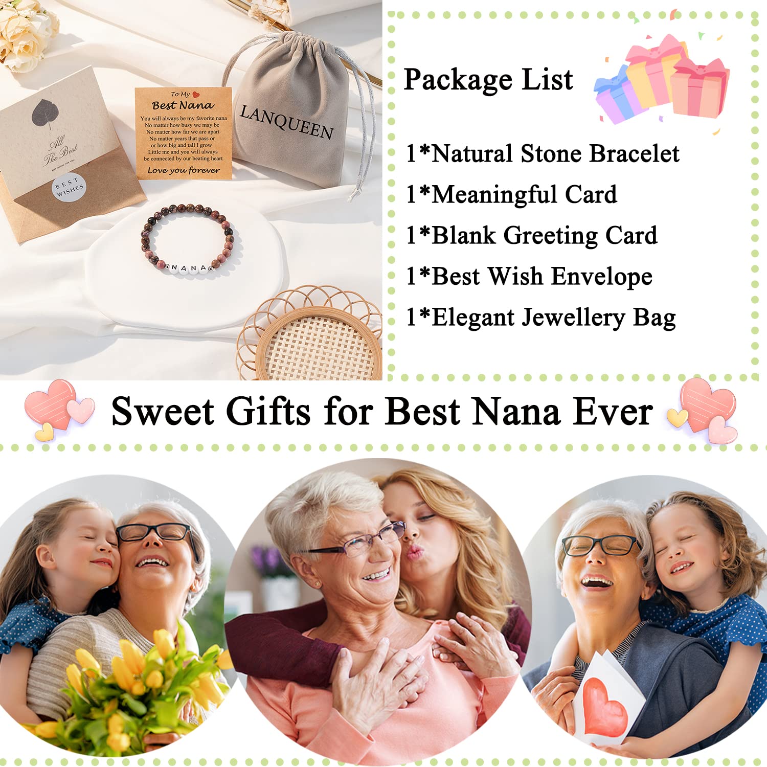 Lanqueen Nana Gifts Nana Mothers Day Gifts for Nana Bracelets Nanny Gifts Christmas Birthday Nana Bracelets for Women