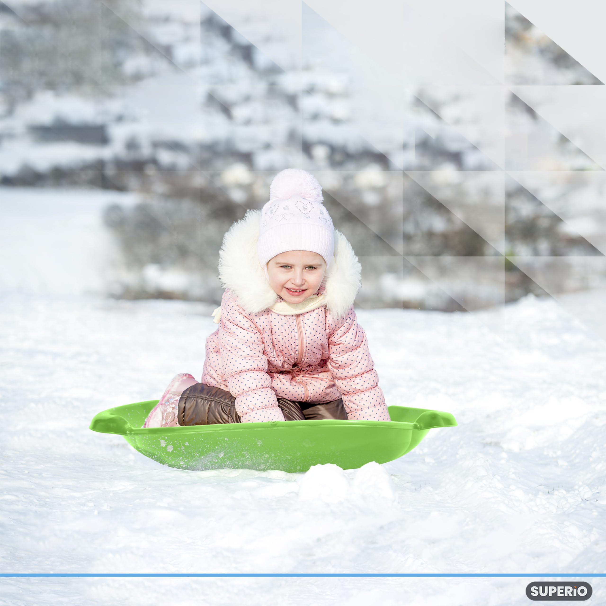 Superio Round Snow Sled, Heavy Duty Plastic Saucer Toddler Sled with Handles 24" Winter Snow Toys Fun for Kids and Adults, 2-Pack