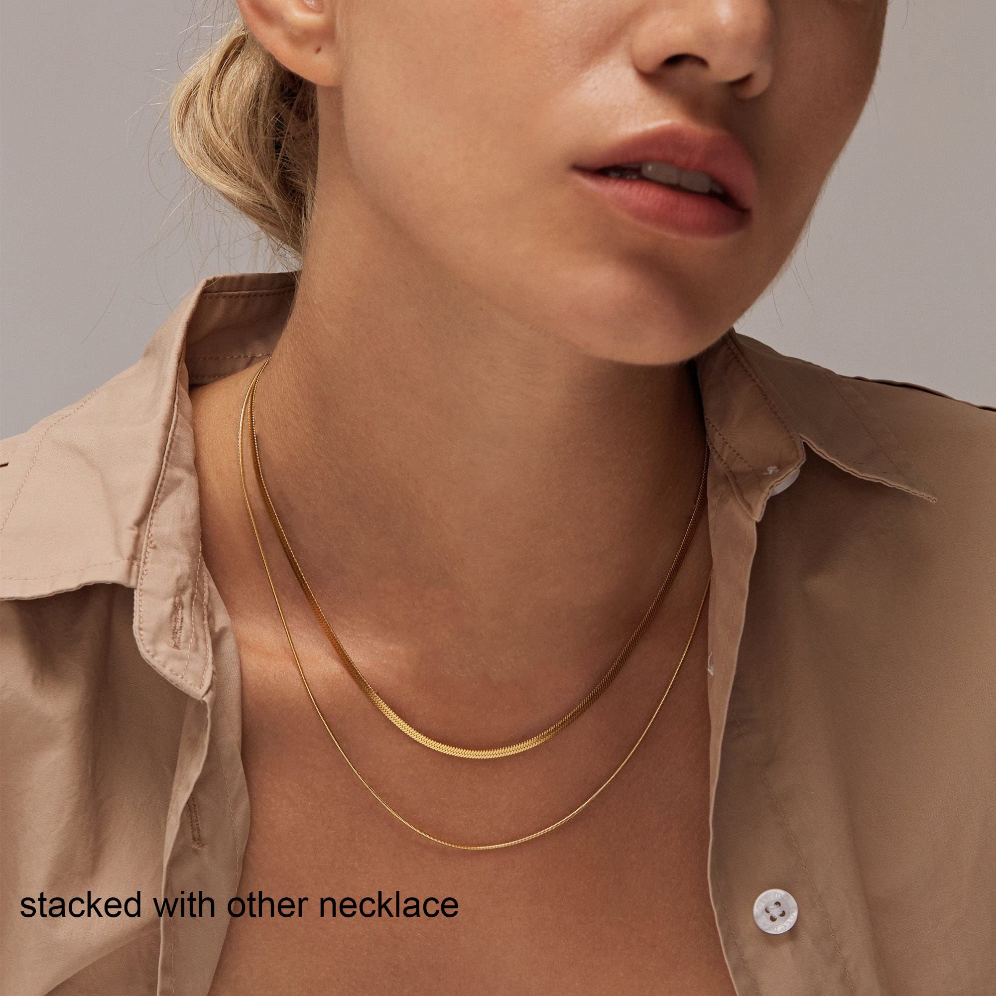 Awvialy Layered Gold Necklaces for Women 14k Gold Plated Beaded Herringbone Necklace Simple Layering Gold Chain Choker Necklaces for Women Cute Dainty Gold Necklace Trendy Gold Jewelry for Women