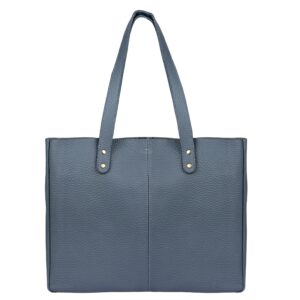 komalc leather tote bag for women purse satchel travel bag shopping carry messenger multipurpose handbag (15 inch, blue)