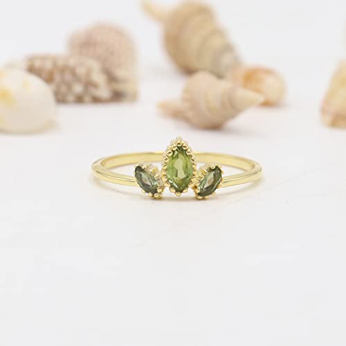 Peridot Ring-Eternity Ring-Promise Ring- 3x6 mm Marquise Cut Genuine Peridot Handmade Ring-Minimalist Engagement Ring-Delicate Ring for Women (9)