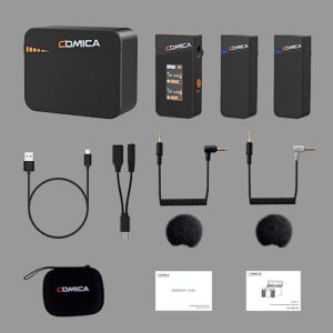 comica Vimo C3 Wireless Lavalier Microphone with Noise Cancellation, 656ft Transmission, Gain Control, Compact Wireless Lapel Microphone for DSLR Cameras/Android/Live-Streaming/Vlogging/YouTube