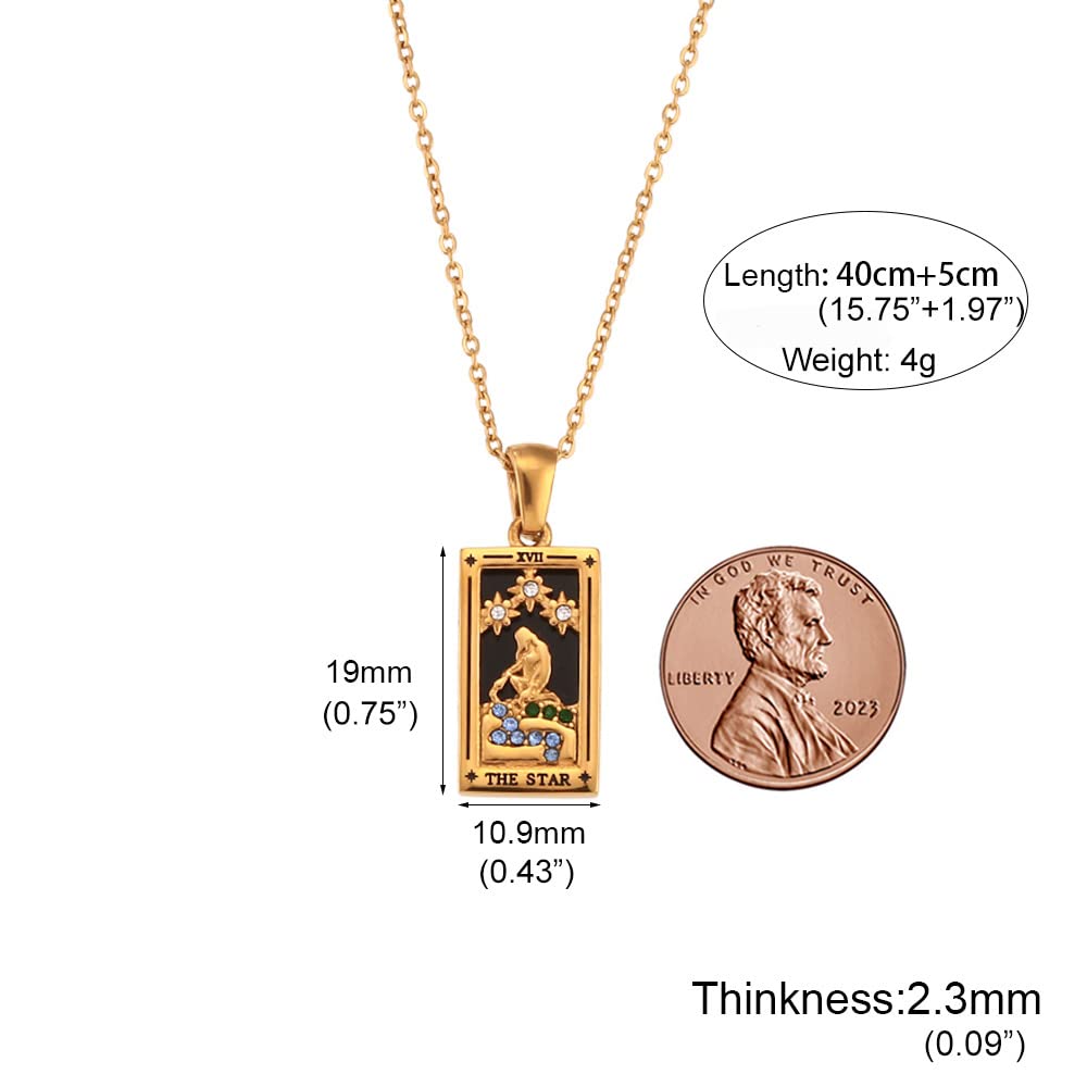 AYNN 18k Gold Plated 316L Stainless Steel Square Colorful Enamel Tarot Cards Pendant Necklace Jewelry Hypoallergenic (Empress)