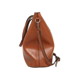 Women's oily leather totebag,Vertical zipper open shoulder bag,Women's cross body bag (Khaki)