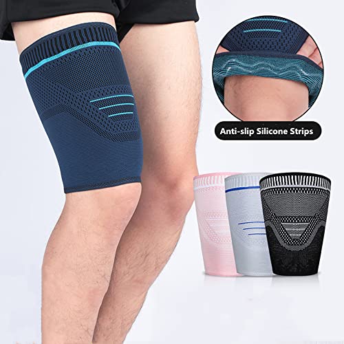 POKEAT 2Pcs Thigh Guard Protector Leg Support Compression Bandage Adjustable Compression Sleeve for Arthritis Relief Ligament Injury Tendinitis Strain,Black,XL