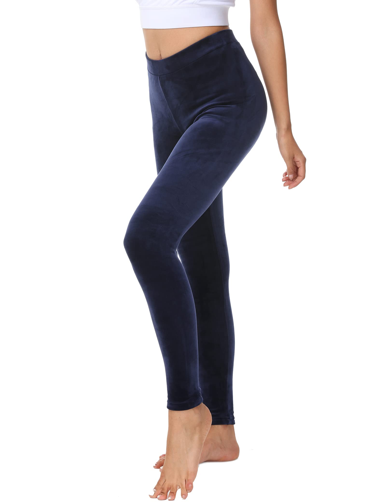 COZZYON Women Velour Leggings, High Waist Soft Leggings Warm Winter Velour Yoga Pants(Navy,M)