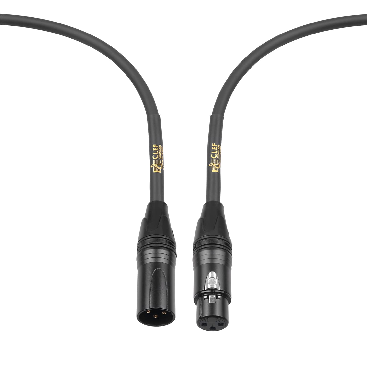 Clef Audio Labs XLR Mic Cable, 3 Feet, Balanced 22AWG Cord, Gold Plated 3-Pin Male to Female Connectors for Vocal or Instrument Microphone and Audio Interface, Black PVC Jacket, Zinc Alloy Shell