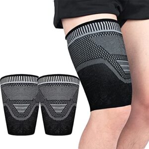 pokeat 2pcs thigh guard protector leg support compression bandage adjustable compression sleeve for arthritis relief ligament injury tendinitis strain,black,xl